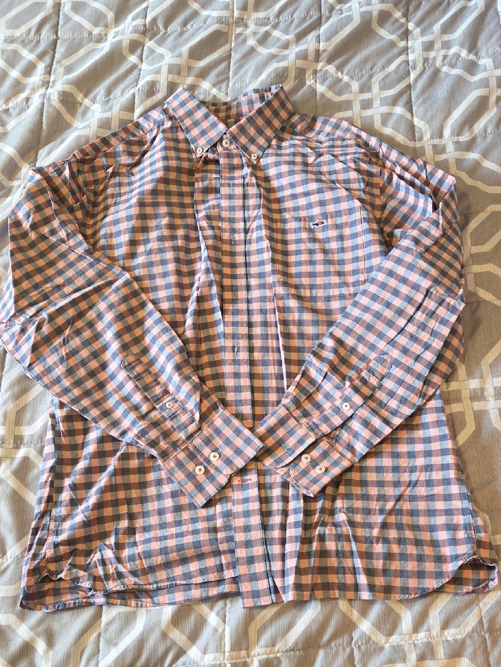 Men's Long-Sleeve Button-Down Check Shirt in Pink and Blue